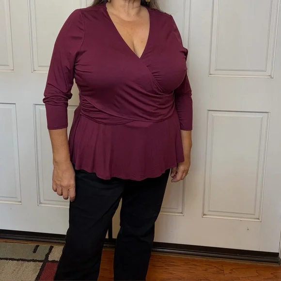 Lane Bryant Wrap Top Blouse Burgundy Wine Size 18/20 - Picture 11 of 11